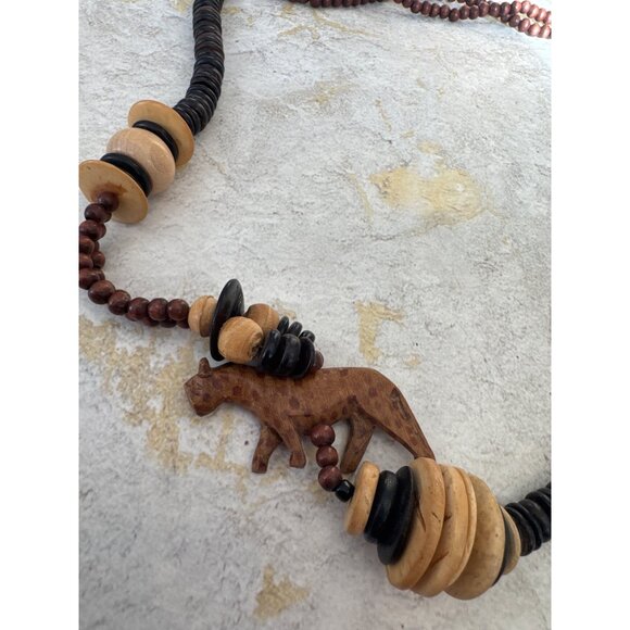 Vintage Wooden Tribal African Bead Necklace - Picture 2 of 5